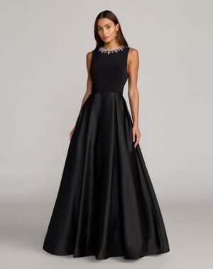 Black Embellished High Neck Sleeveless A Line Gown