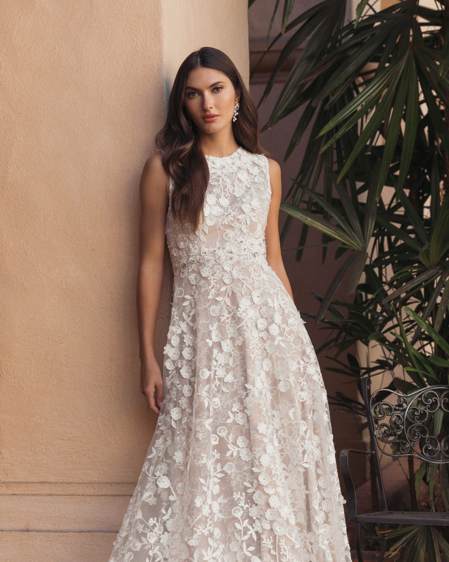 Ivory Floral Embroidered High Neck Midi Dress Mac Duggal