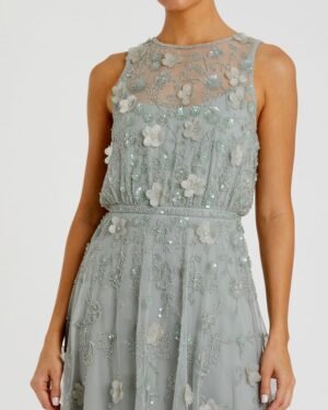 Green Floral Embellished Sleeveless Midi Dress Mac Duggal