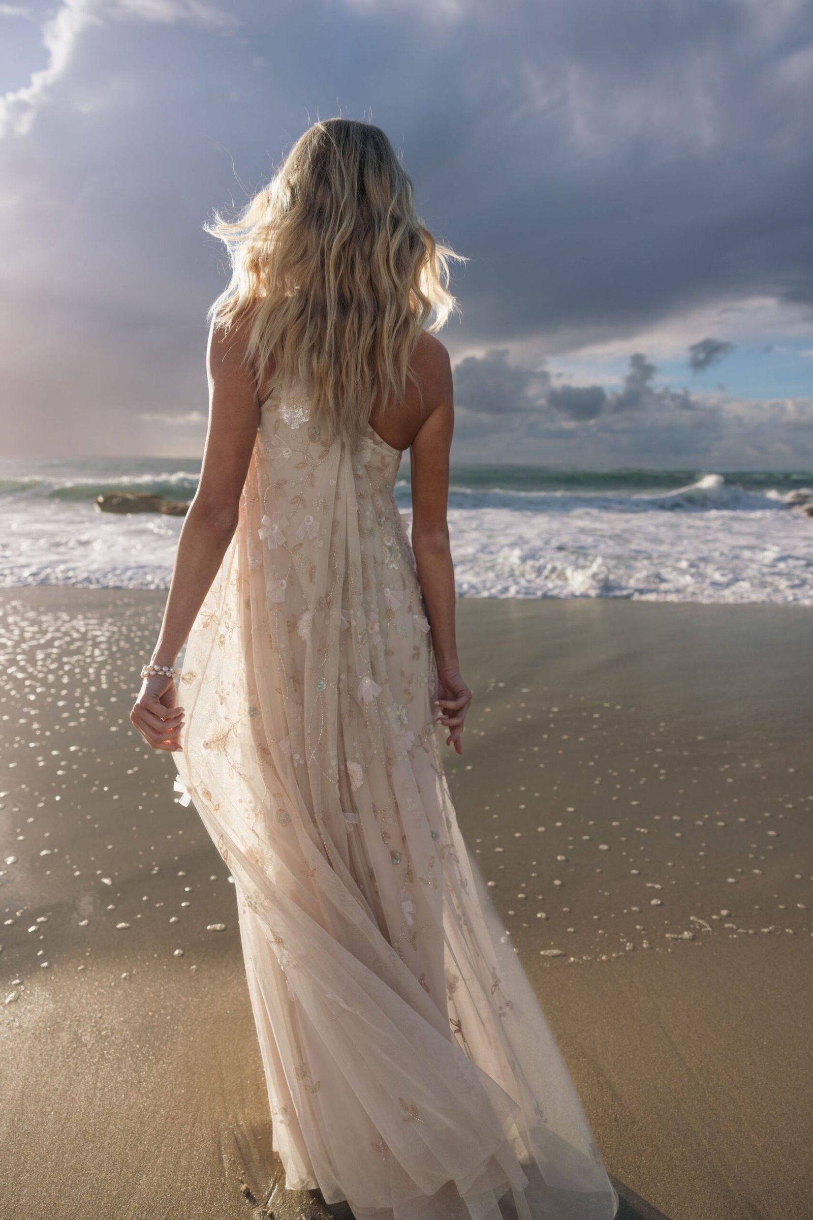 Beige One Shoulder Floral Embellished Trapeze Gown Mac Duggal