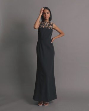 Black Sleeveless Crepe Gown With Embellished Bows - Ieena for Mac Duggal